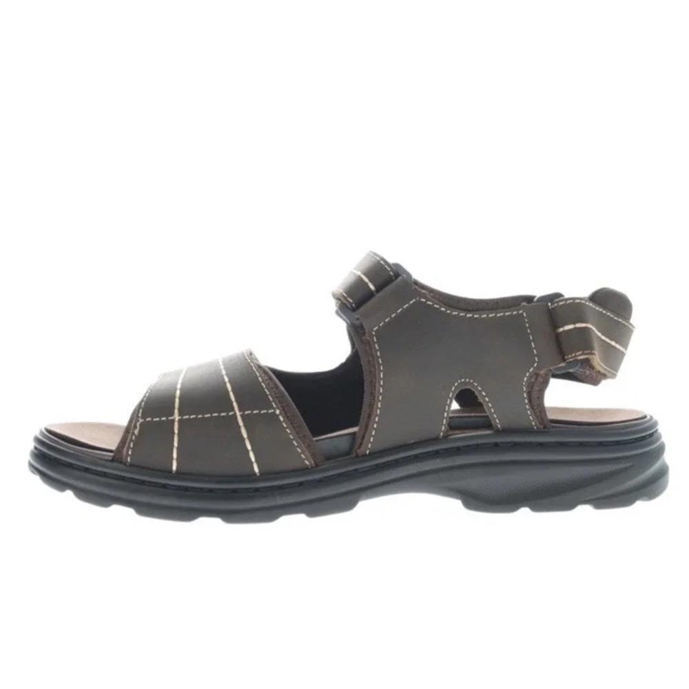 New Propet Hudson Sandals Brown Leather Shoes Men's Size 12 Wide XX 5E MSO033L